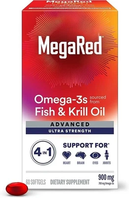 Suplemento de aceite de pescado y krill Megared Omega-3 900 mg - MegaRed Advanced 4 en 1 60 quilates Foto 1 de 4