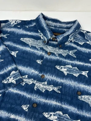 Woolrich Men’s Sz 2XL Blue Fish All Over Print Button Down Short Sleeve Shirt Z2 - Image 1 of 4