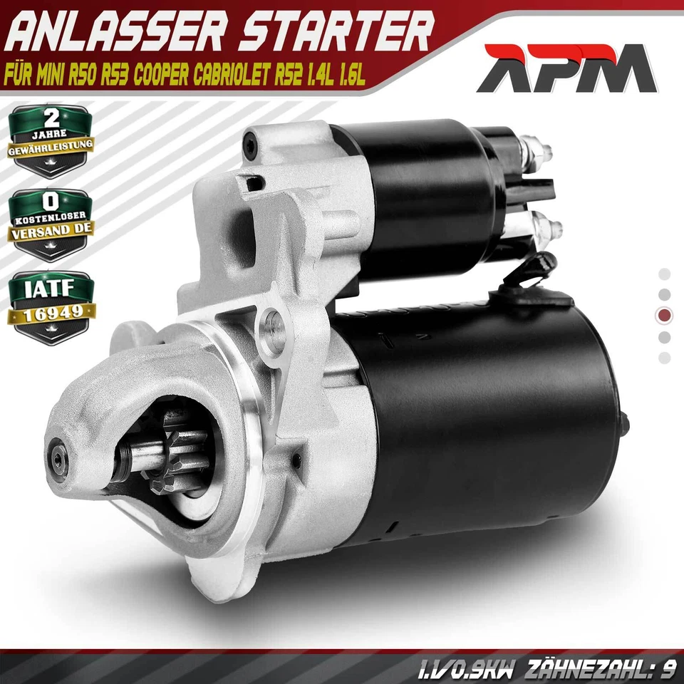 Motorino avviamento starter 1.1 KW 9 denti per MINI R50 R53 Cooper Mini Cabriolet R52 One - Immagine 1 di 4