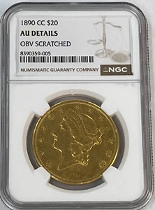 1890 CC $20 Gold Liberty Head NGC AU Details Obverse Scratched - Carson City - Picture 1 of 18