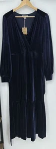 Boden Women’s Ophelia Velvet Midi Wrap Dress.  Size 14. Navy.  Retail $198 - Picture 1 of 4