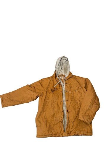 VETEMENTS Giacca Open Trails uomo L marrone foderata lavoro vernice grigio macchiato cappuccio collo strappo