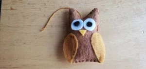Handmade Owl Ornament Felt Fabric Hand Sown Brown White Yellow stuffed  - Picture 1 of 7