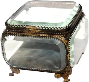 Ormolu Large Rare Jewelry Box Displays Bronze Beveled Glass Casket »»»» - Picture 1 of 12