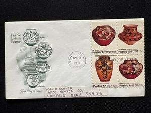 1706-09 Pueblo Pottery (Block of 4) FDC Artmaster Apr 13 1977 Santa Fe NM - Picture 1 of 2