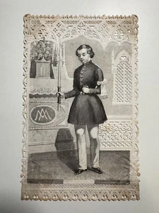 Antique HOLY CARD Vintage Canivet Lace 1st communion boy candle - Picture 1 of 4