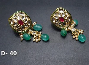 Bollywood Actres Goldplated Kundan Meena Bridal Earrings Jewelry Set Latest l - Picture 1 of 17