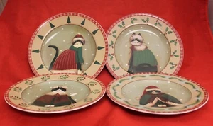 Oneida Holiday Cats Fiddlestixs Set of 4 Salad Dessert Plate Christmas Cat - Picture 1 of 6