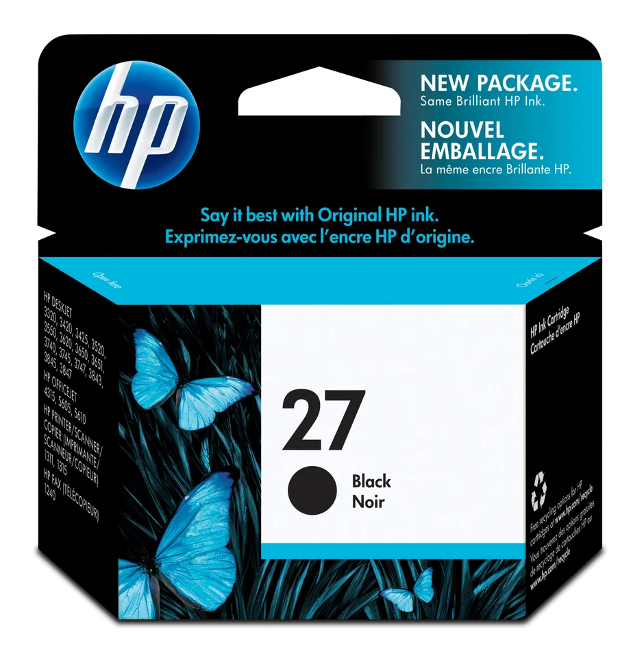 2 of C8727a Genuine OEM HP 27 Black Ink Cartridge