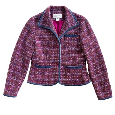 Jones New York Country 女式小号紫色粉红色粗花呢羊毛混纺西装外套夹克 — 第 1/4 张图片