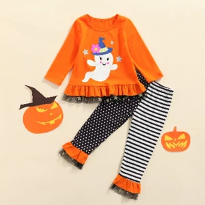 NEU Halloween Geist Tunika Shirt Rüsche Leggings Mädchen Outfit Set - Bild 1 von 4