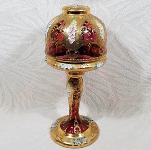LÁMPARA DE 2 PIEZAS FLORAL VINTAGE BOHEMIA CHECA ARÁNDANO VIDRIO DORADO PINTADO A MANO - Imagen 1 de 23