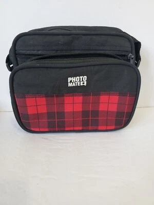 Photo Mate Nylon Camera Bag Case Black w/ Red Buffalo Plaid Adjustable Strap - Image 1 of 2
