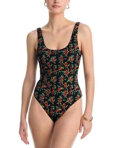 The White Lotus x AQUA L99831 Black Printed One Piece Swimsuit Size M - Picture 1 of 6