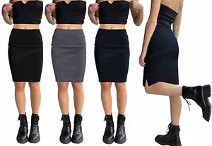 Mädchen Schule Bleistiftrock Damen Büro Arbeit Bodycon Stretch Midi schwarz grau - Bild 1 von 7