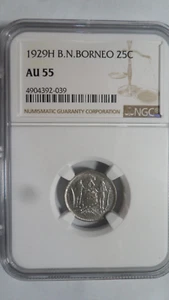 British North Borneo Malaysia 25 Cents, 1929 H, NGC AU 55 - Picture 1 of 4