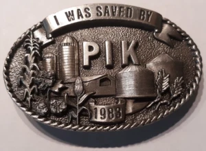 Gürtelschnalle oval I was save by PIK 1983 Farm Commodities grau 3,25" - Bild 1 von 1