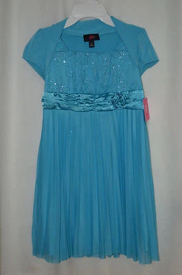 IZ Amy Byer Blue Mock-Bolero Ruched / Pleated Sparkle  Dress - Size 14 - Image 1 of 4