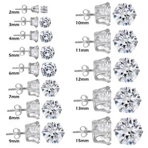 14K WHITE GOLD OVER 925 STERLING SILVER STUD EARRINGS  AAAA QUALITY CZ STONES - Picture 1 of 1