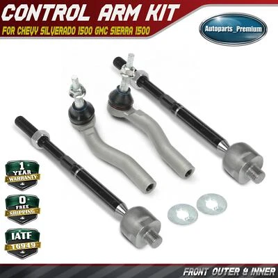 4x extremidade dianteira externa e interna da haste de amarração para Chevrolet Silverado 1500 GMC Sierra 1500 - Imagem 1 de 4