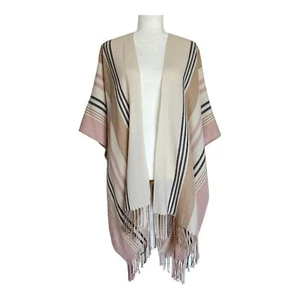 Loft Pink Cream Fringe Open Front Poncho One Size - Picture 1 of 7