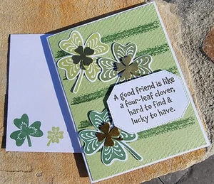 St. Patrick's Day Handmade Card, Stampin' Up LUCKY CLOVER, Gold Clover, - Picture 1 of 5