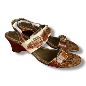 Liz Claiborne Leather Upper Brown Snakeskin Style Sandals Size 9.5 - "Alice" - Picture 1 of 22