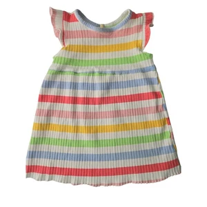 Little Me Baby Rainbow Stripe Ribbed Flutter Sleeve Dress Baby Girl 24M - Picture 1 of 7