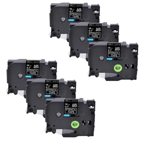 6PK Stencil Label Tape Black STe-141 for Brother P-Touch 18mm 3/4" Cassette - Picture 1 of 4