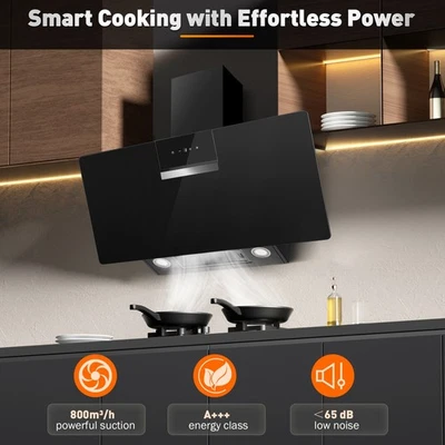 SNDOAS 90cm Wandmontage Dunstabzugshaube A+++ 800 m³/h Touchscreen Wandhaube in Schwarz