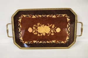 Vassoio da portata vintage Sorrento Italia legno intarsiato fiori rettangolo floreale *Leggi* - Foto 1 di 16