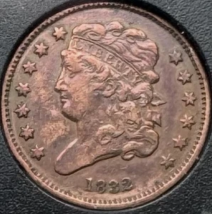 1832 1/2c Classic Head Half Cent US Type Copper Coin Extremely Fine XF EF - Picture 1 of 2
