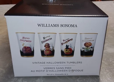 Williams-Sonoma Nuevo En Caja Juego de 4 Vasos Halloween Borde Dorado Vasos 4 3/8" Foto 1 de 4