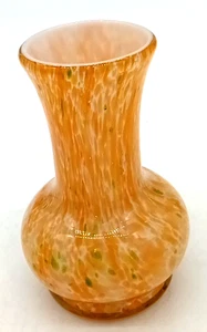 Vintage Mini Art Glass Orange & Green Speckled Cased 5" Vase - Picture 1 of 6