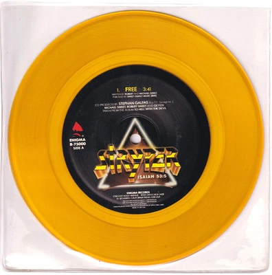 STRYPER Free/Calling On You ENIGMA 7" Yellow Vinyl 1987 Near Mint, Clear Sleeve - Image 1 of 2