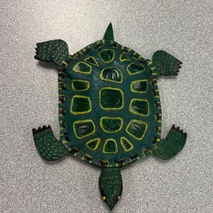 VINTAGE Handmade Green Leather Turtle 3D - Picture 1 of 8