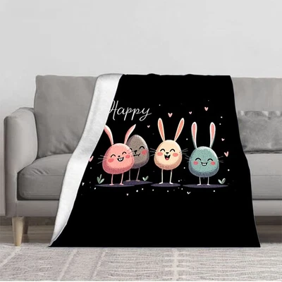 Durable Soft and Warm Flannel Blanket - Adorable Cartoon Rabbits with Hearts   - Image 1 of 4