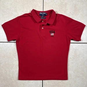 Ralph Lauren Polo Sport USA Flag Collard Shirt Rosso Donna XL Atletica Vintage - Foto 1 di 9