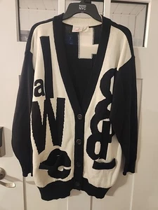 Vintage MONDI Retro schwarz weiß Strick Relaxed Long Cardigan Pullover Gr. 38 - Bild 1 von 9