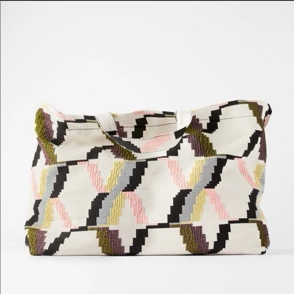 ZARA FABRIC DESIGN TOTE BAG - Image 1 of 4