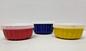 6 Piece Colored Ramekin Set with Plastic Cover Lids - Blue, Red, & Yellow In Box - Picture 1 of 7