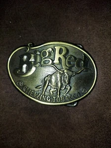 Vintage anni '70 ***GRANDE TABACCO DA MASTICARE ROSSO*** Fibbia Cintura Corno Lungo Cowboy - Foto 1 di 4