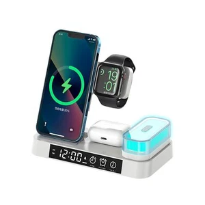 5in1 Inductive Station de Chargement QI Chargeur sans Fil Horloge Numérique - Photo 1 sur 9