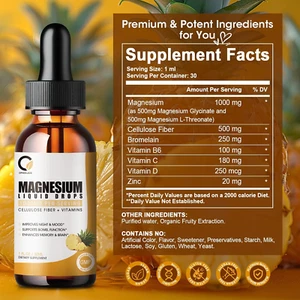 Magnesium Glycinate Supplement Liquid Drops for Women and Men, 1000Mg High Absor - Picture 1 of 7