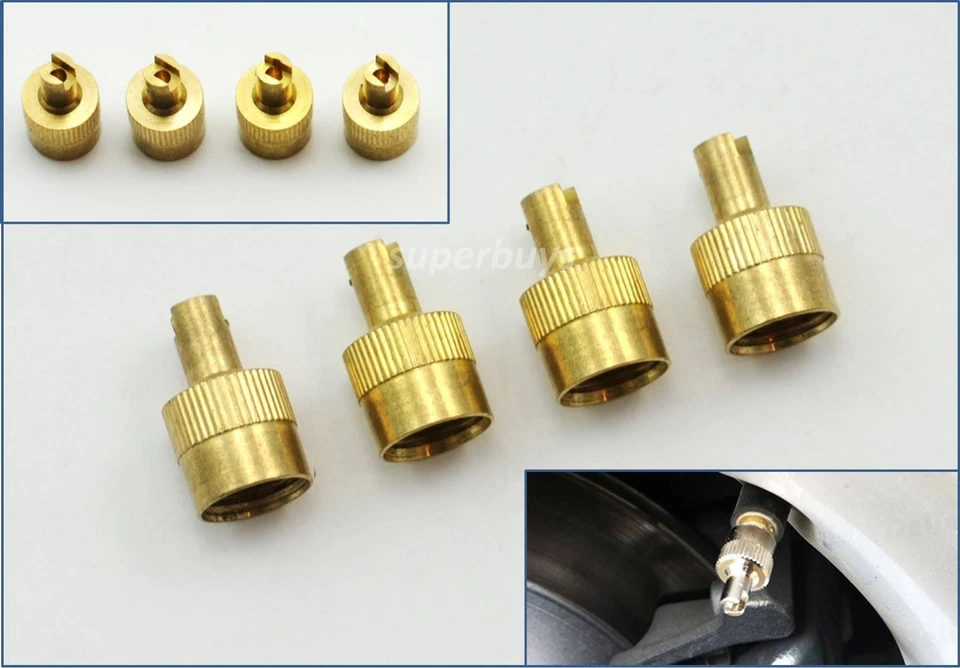 4pc Brass Car Tyre Tube Air Valve Cap With Core Remover Puller Valves Stem Caps