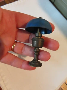 Antique vintage dollhouse metal table lamp, blue plastic shade 2 3/4" tall - Picture 1 of 2