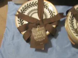 Nate Berkus Geometric Dessert Plates Gold rim Set of 4 NWT - Picture 1 of 4