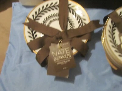 Juego de 4 platos de postre geométricos Nate Berkus borde dorado nuevos con etiquetas Foto 1 de 4