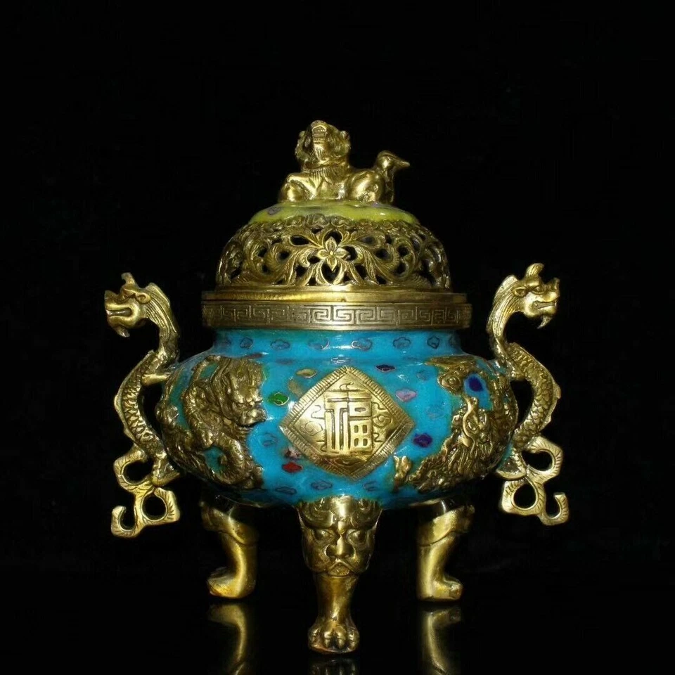 Quemador de incienso antiguo de China de 8" incensario Cloisonne quemador de incienso de latón antiguo  Foto 1 de 4