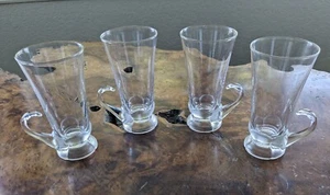 Vintage Irish Coffee Clear Glass Mugs Textured Bottoms 5.5" Set Of 4 - Picture 1 of 12